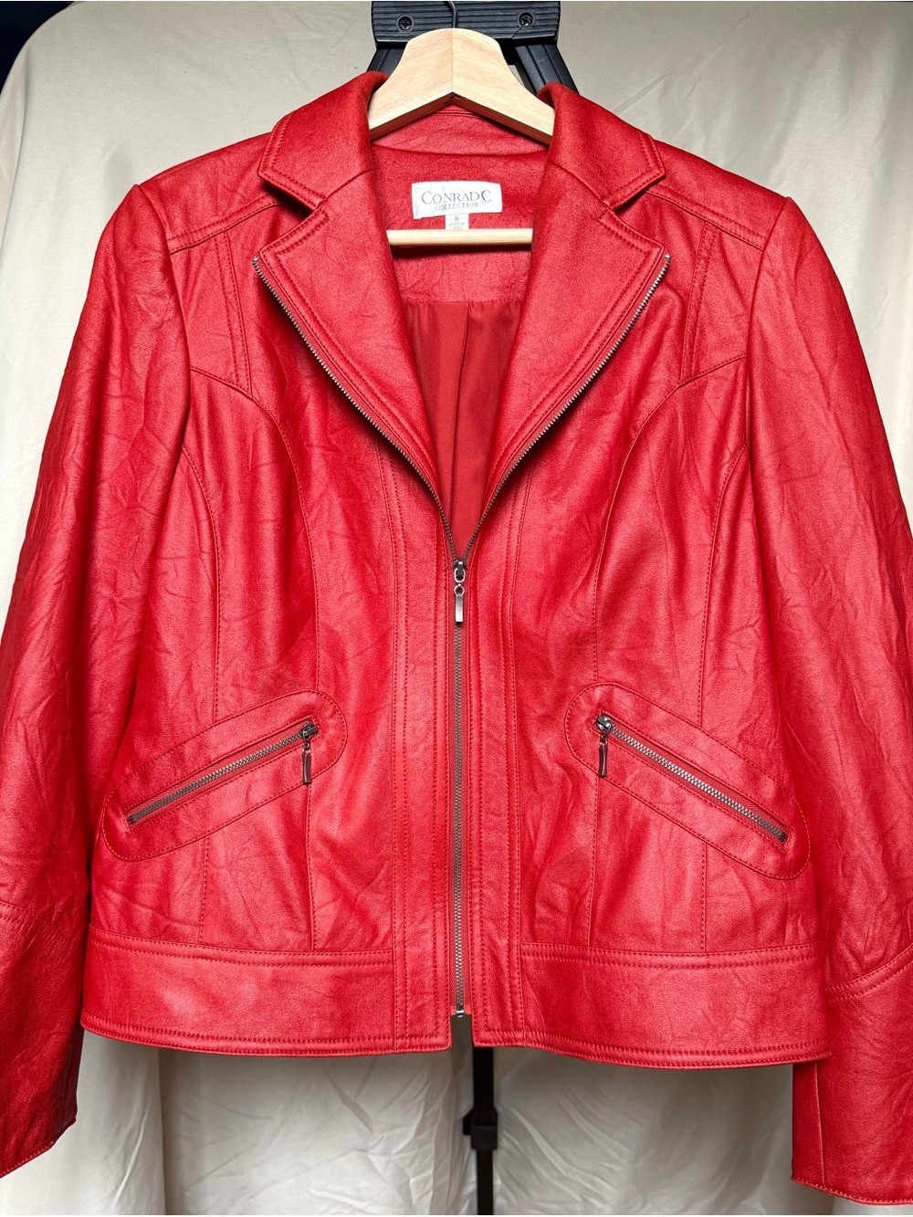 Red Faux Leather Zip-Front Women's Jacket